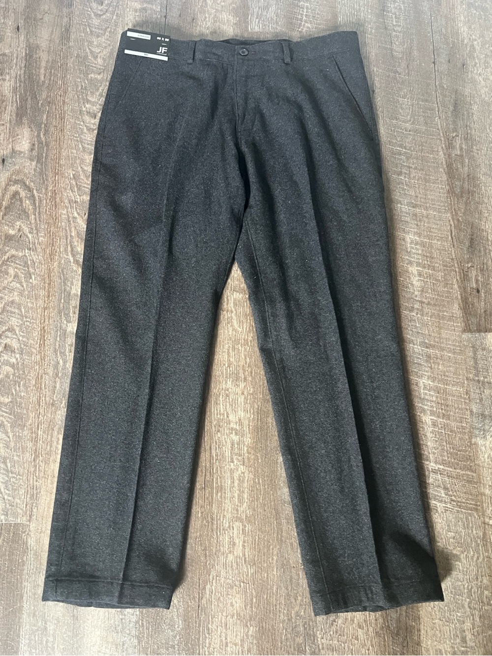 JF J Ferrar Men's Straight Charcoal Tweed Flat Front Wool Pants- Size 36x30